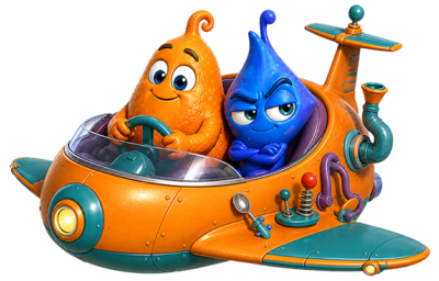 Zibbs and Wobble driving a space glider.